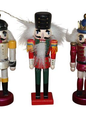 Vintage Christmas Nutcracker Toy Soldier Ornament Set Figure Lot Wooden Wood 5"